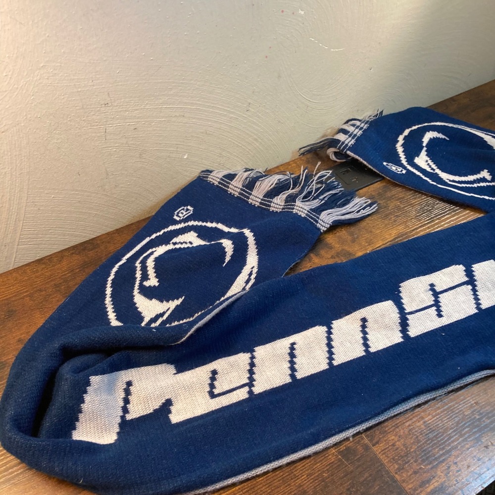Penn State Nittany Lions Knit Scarf Navy Blue White Logo Fringe Fan Gear 65in